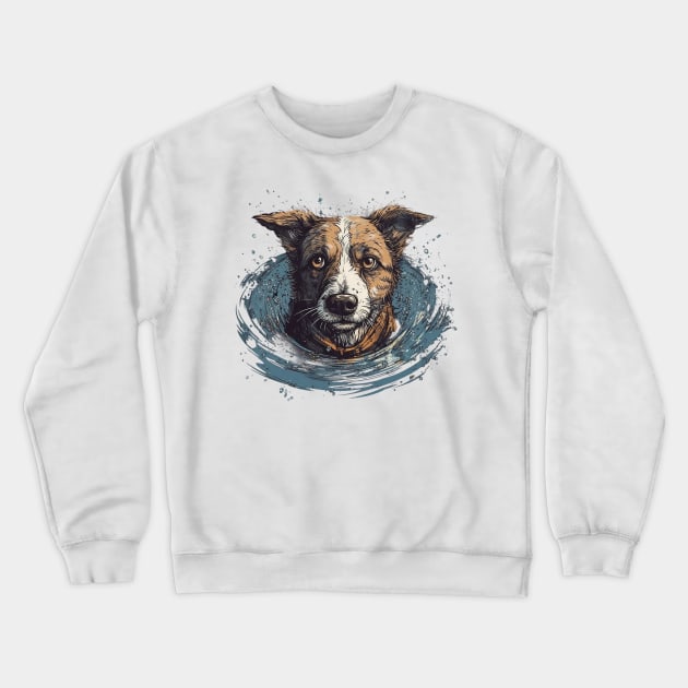 Swimming dog Crewneck Sweatshirt by GreenMary Design